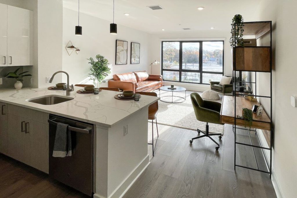 Open plan kitchen and living room in the Weymouth Mixed Use Development Project
