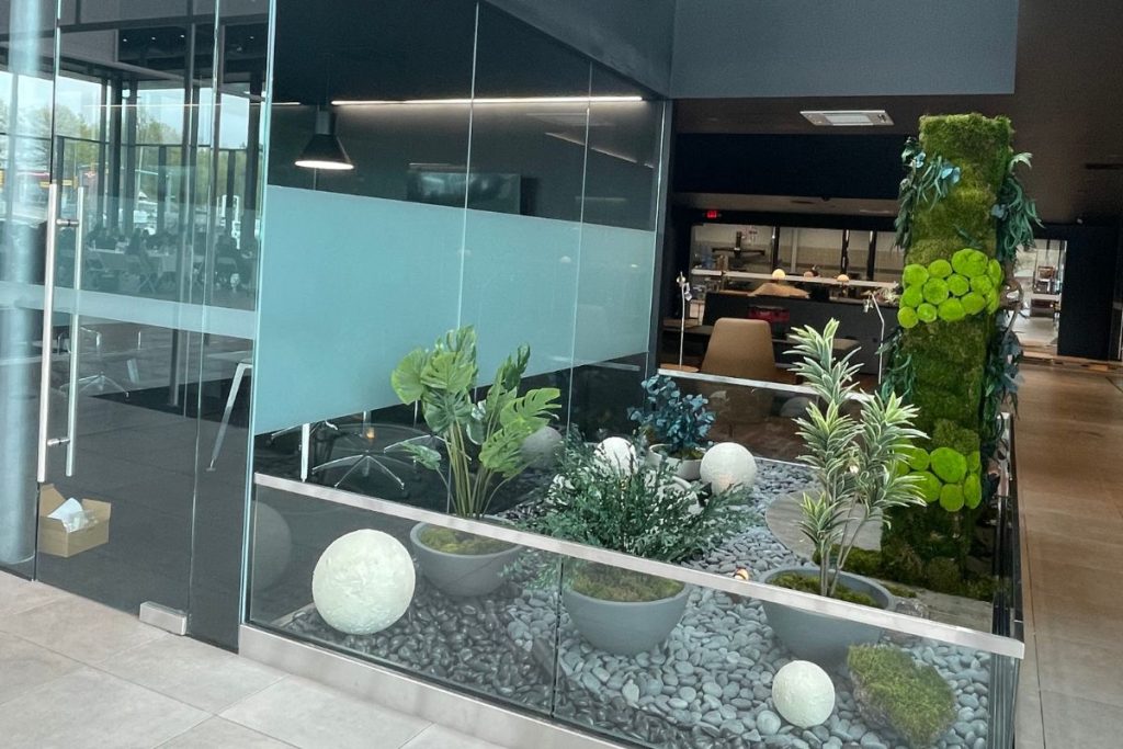 Green interior garden at the Genesis Braintree Car Dealership