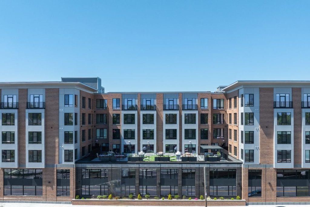 View of the exterior living space at presidential point residences in Quincy