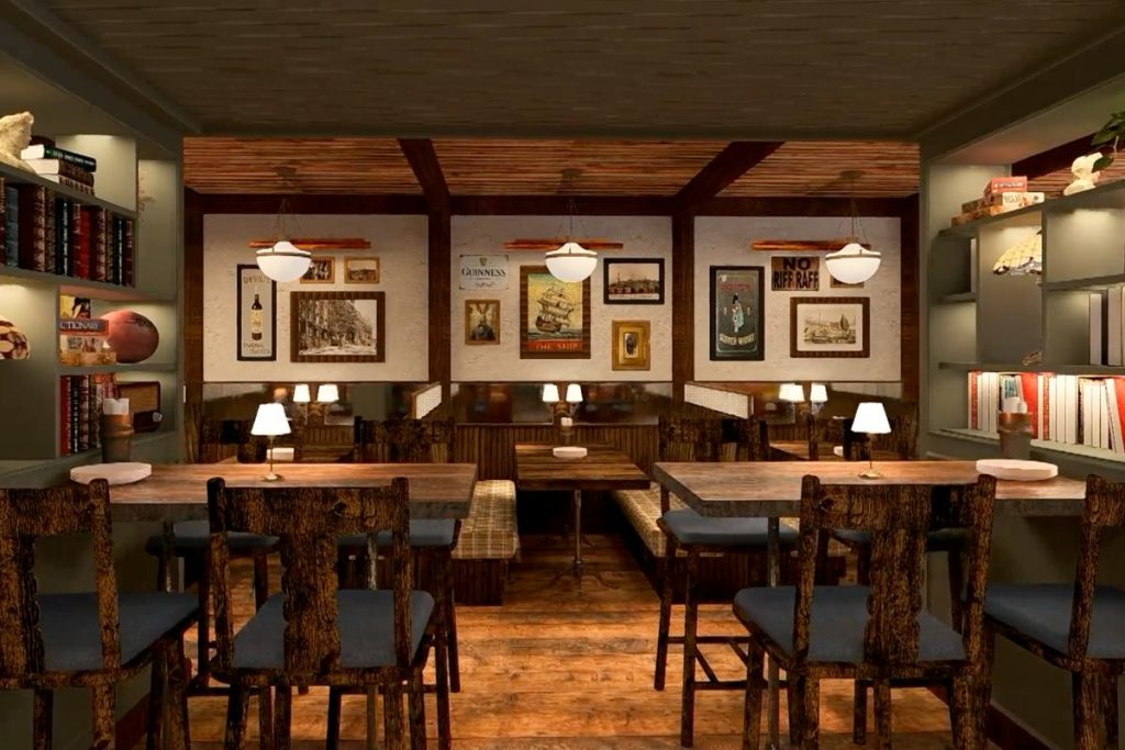 Architectural rendering of a restaurant interior in Boston, MA