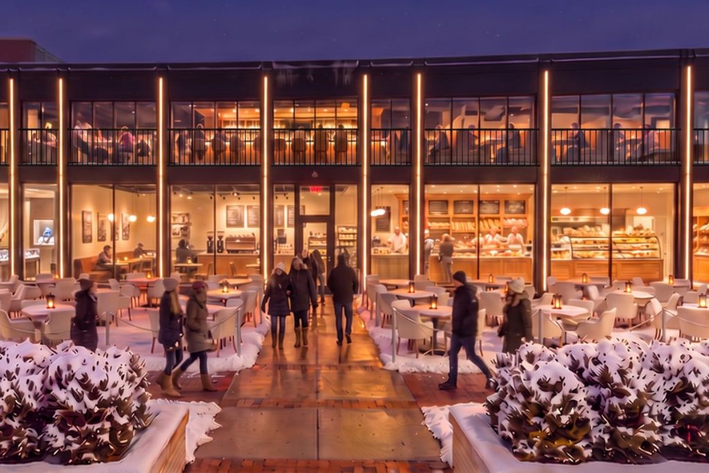 Winter rendering of the 60 Cross Street restaurant and patio in Boston’s North End